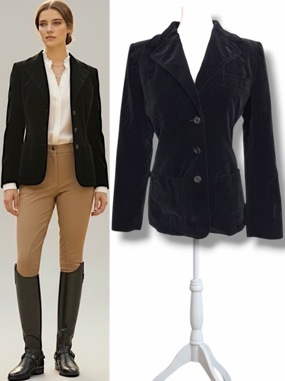 Vintage YSL Saint Laurent Rive Gauche Velvet Blazer Jacket Black FR 38 US 4